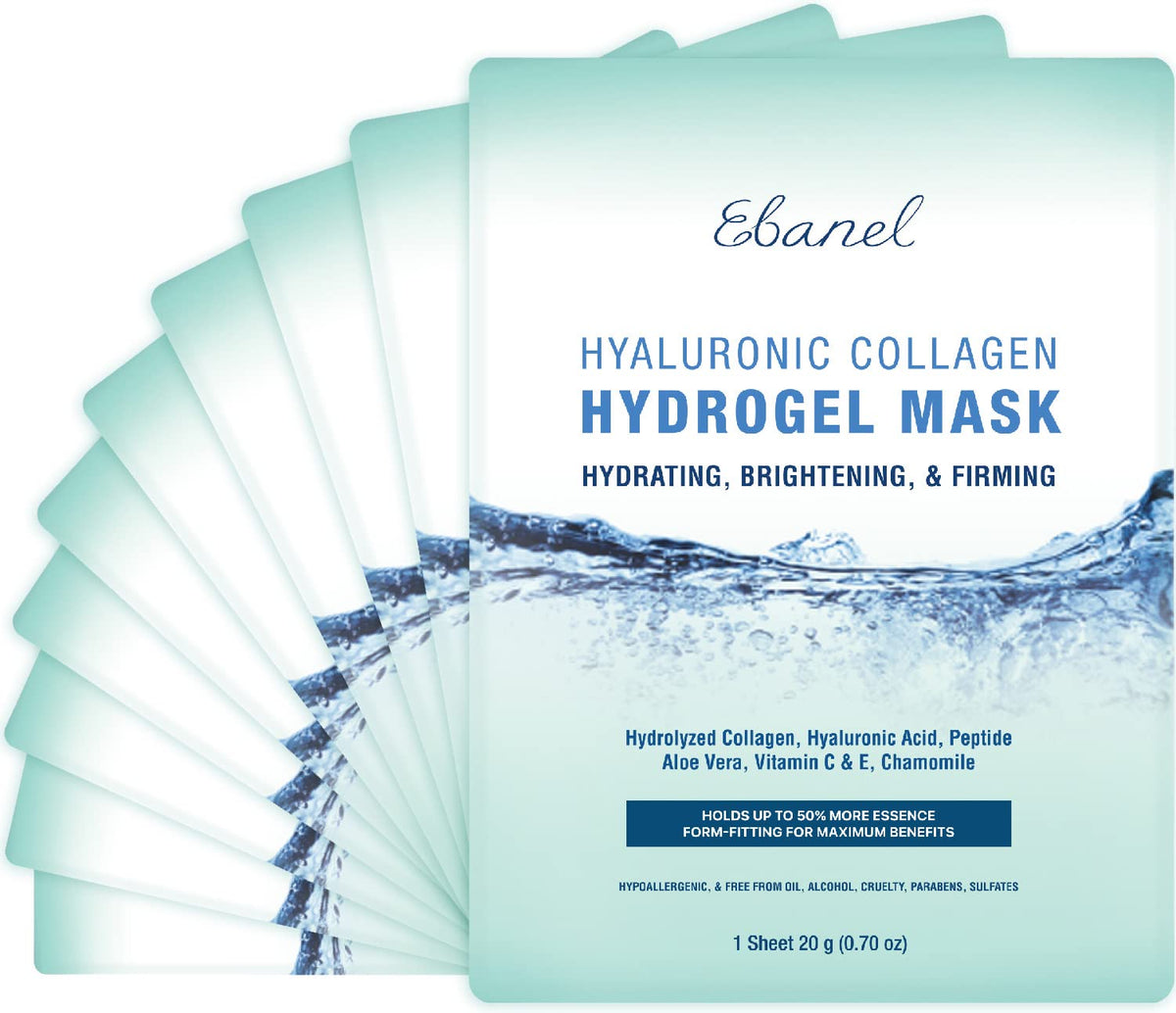 Ebanel hydrogel collagen mask front, spa-like hydration at home.