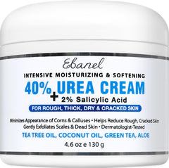 Ebanel Urea Cream 40% bottle pour showing deep hydration and barrier protection.