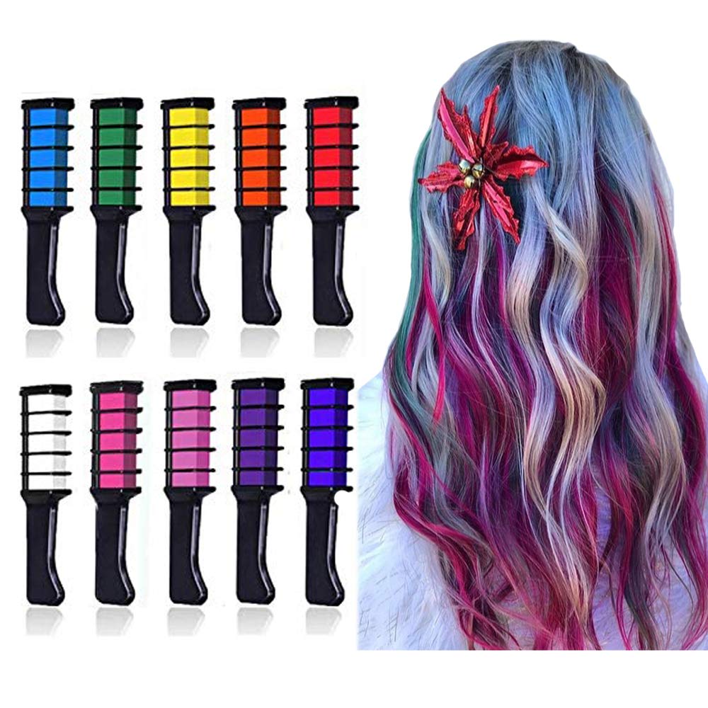EBANKU 10-color hair chalk comb for vivid, washable party-ready looks.