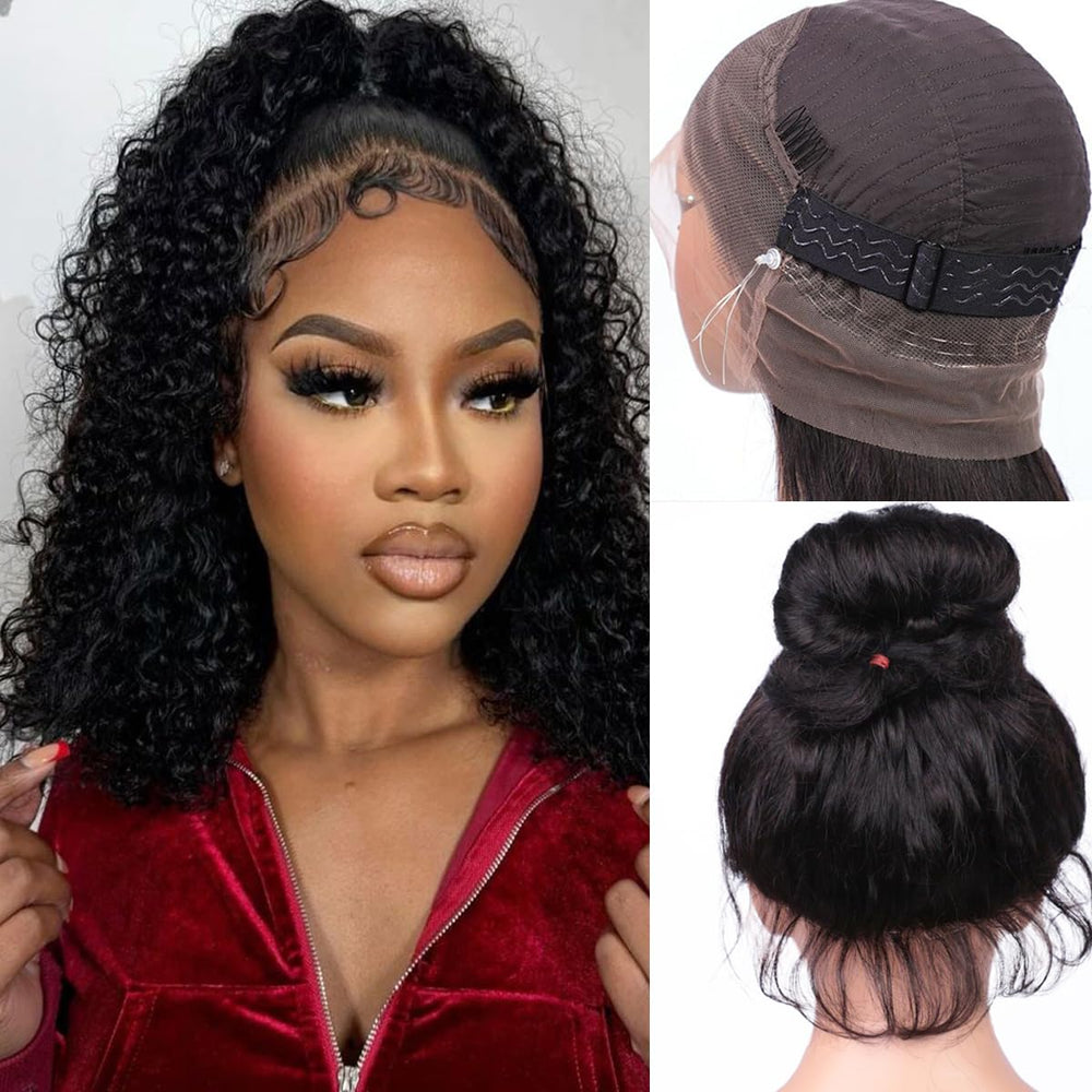 Ebarly hidden-strap water wave 360 wig front view with natural lace and baby hairs