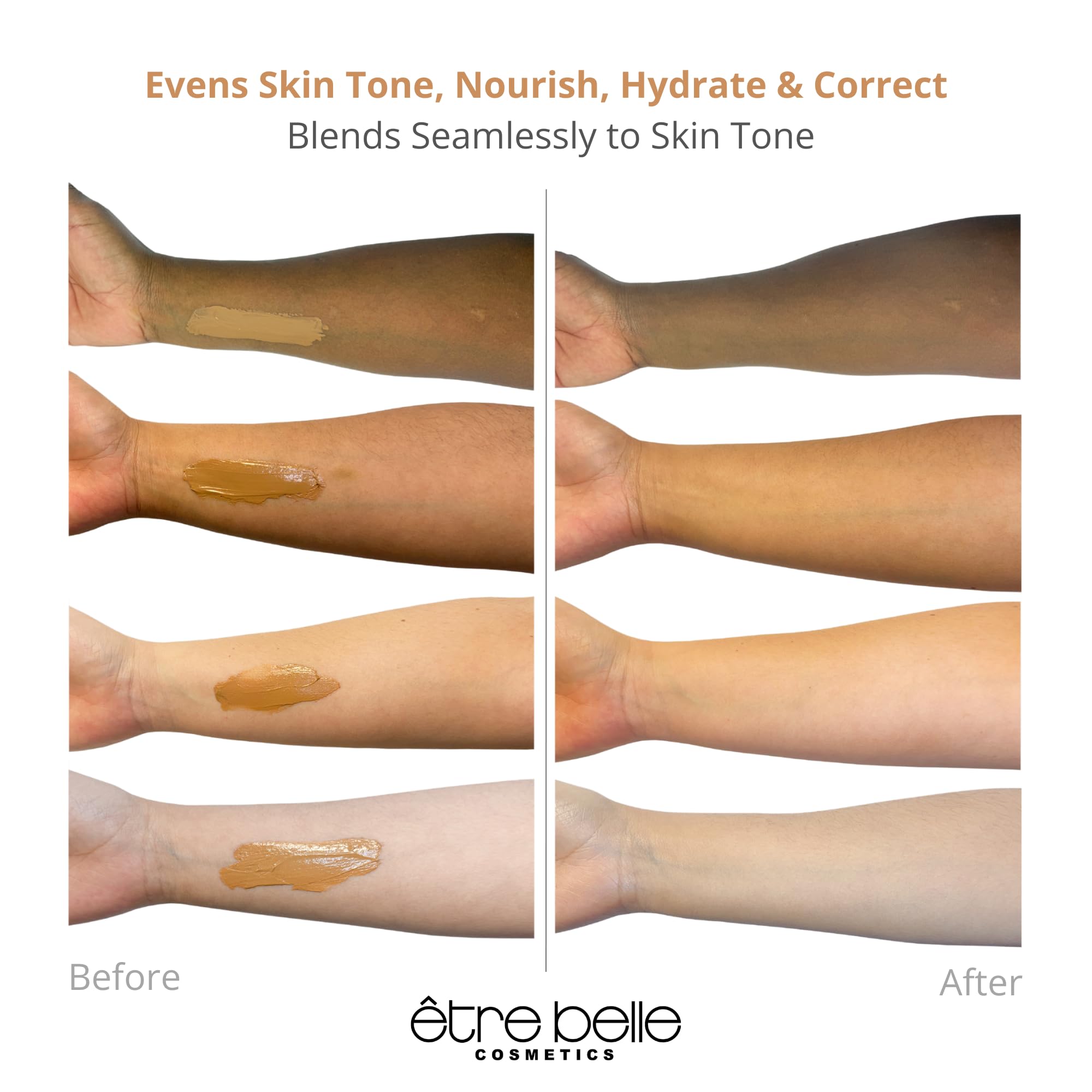 Apply Être Belle tinted moisturizer on the cheek to blend quickly.