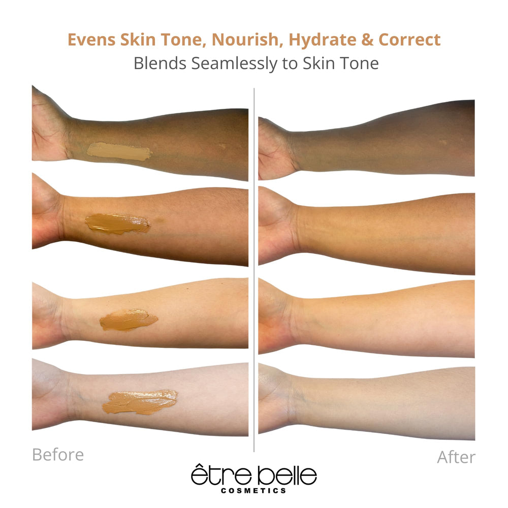 Apply Être Belle tinted moisturizer on the cheek to blend quickly.