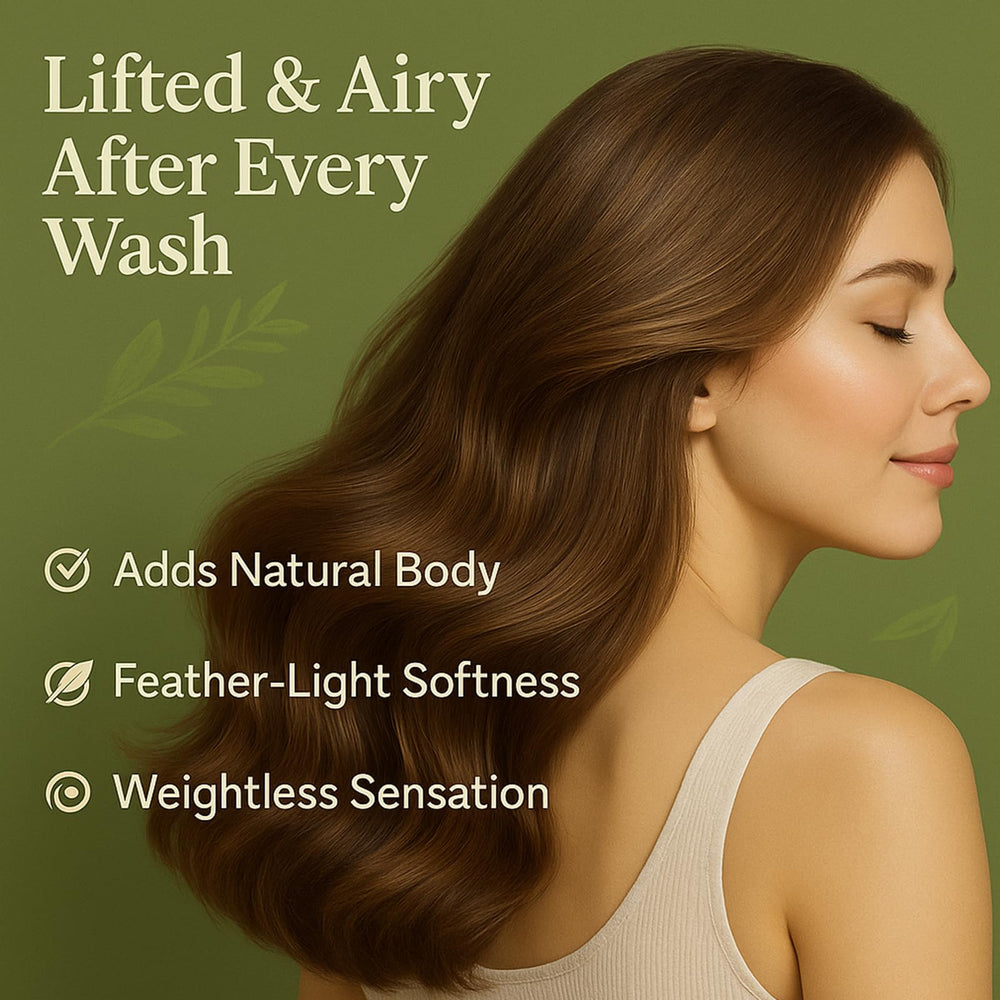 EBEHDOQ Nuvara shampoo texture close-up conveys soft, manageable hair after use.
