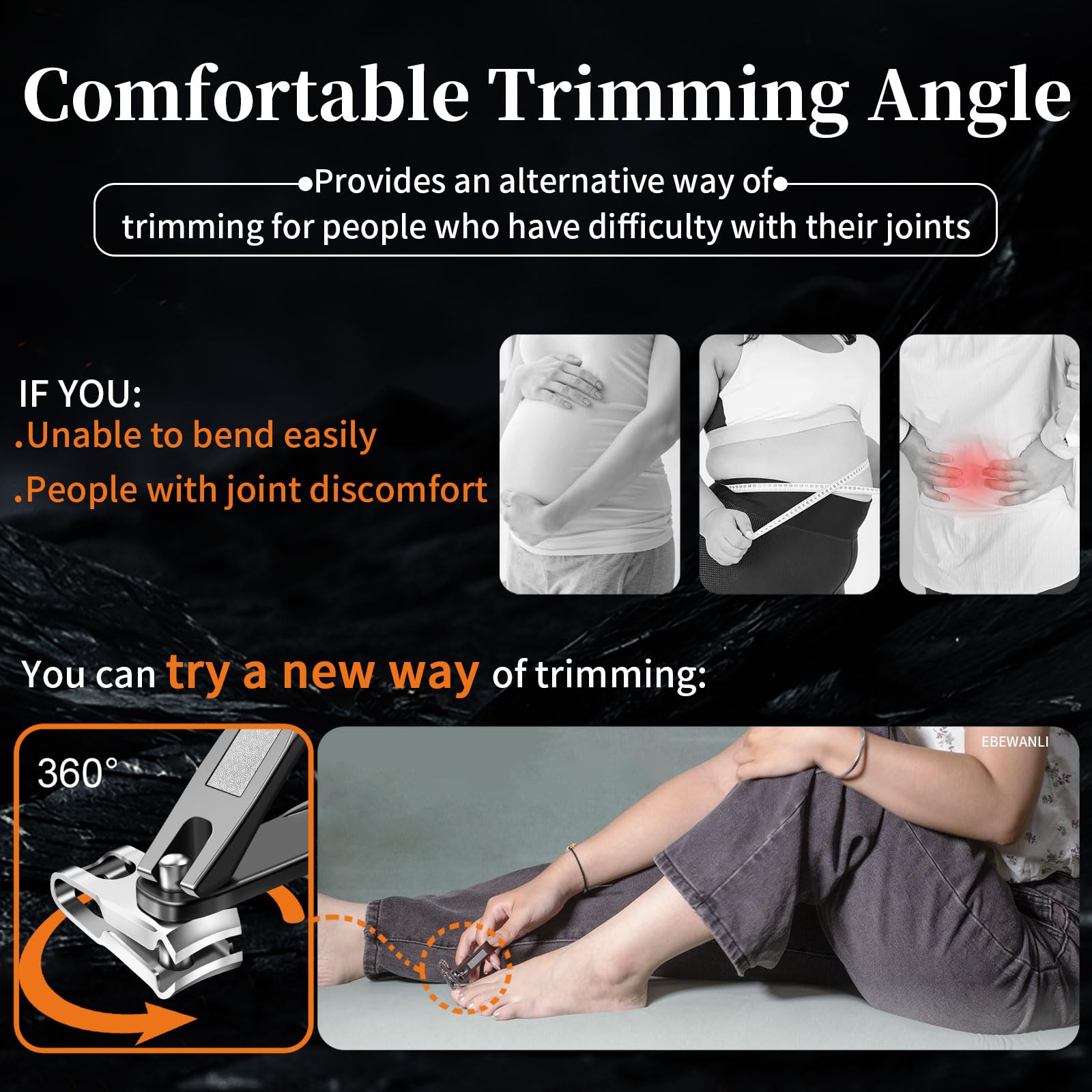 EBEWANLI long-handle toenail clippers provide leverage for seniors.