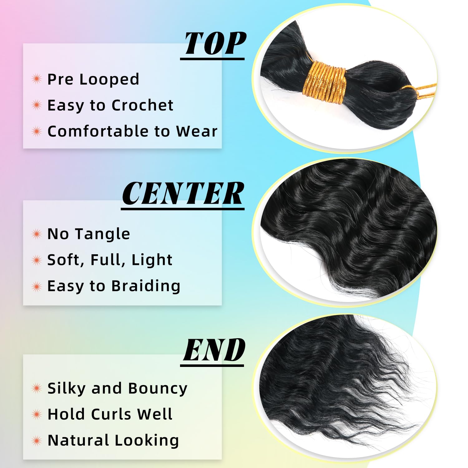 EBORAY ocean wave curls 24in display flowing length for dramatic style