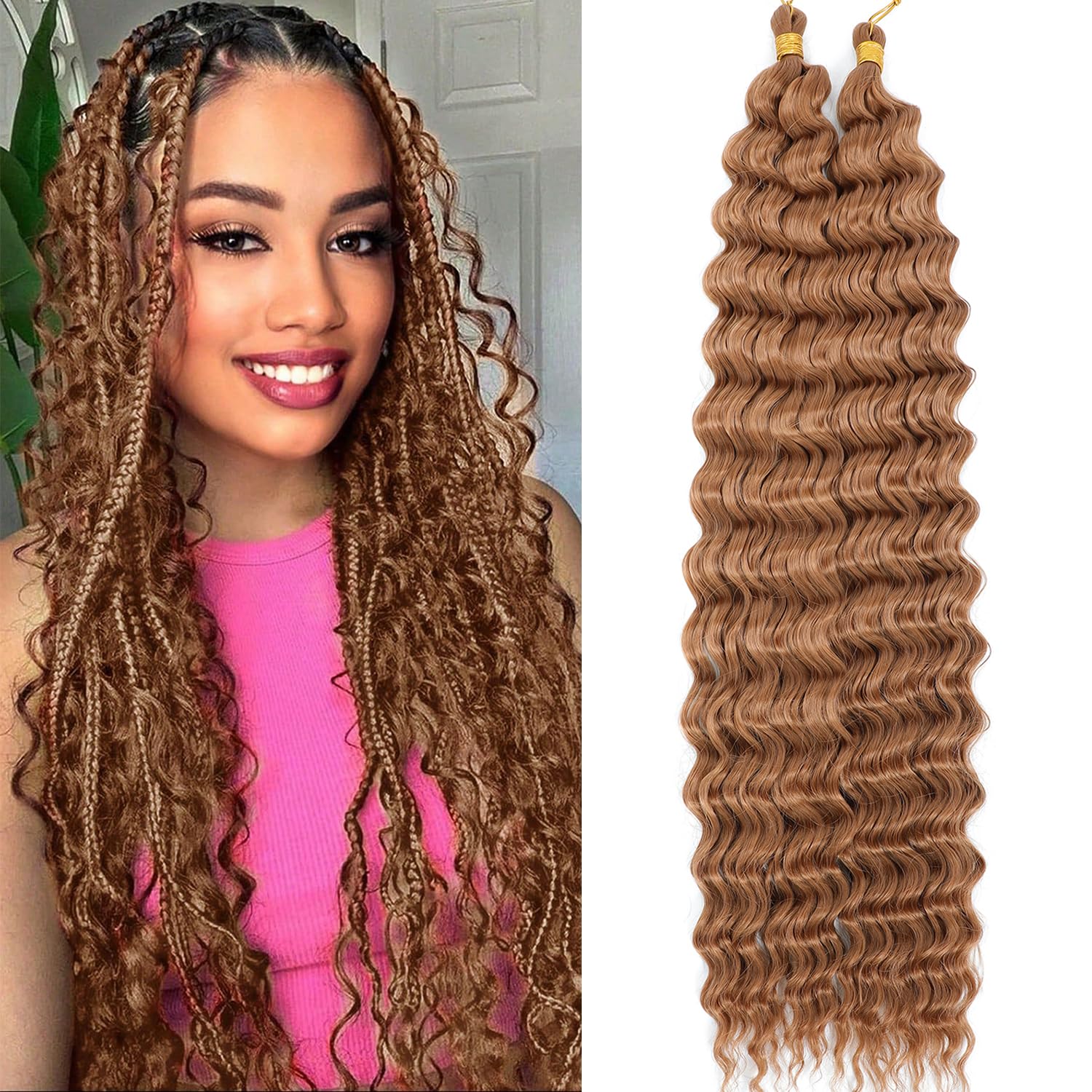EBORAY ocean wave deep wave hair 24in close-up shows soft, natural curls.
