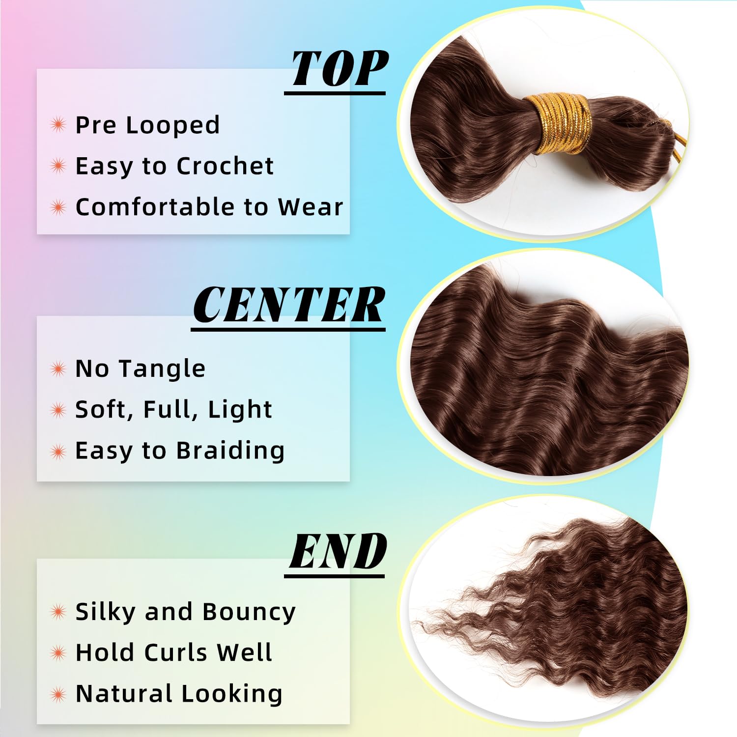 EBORAY close-up shows silky texture with low tangling.