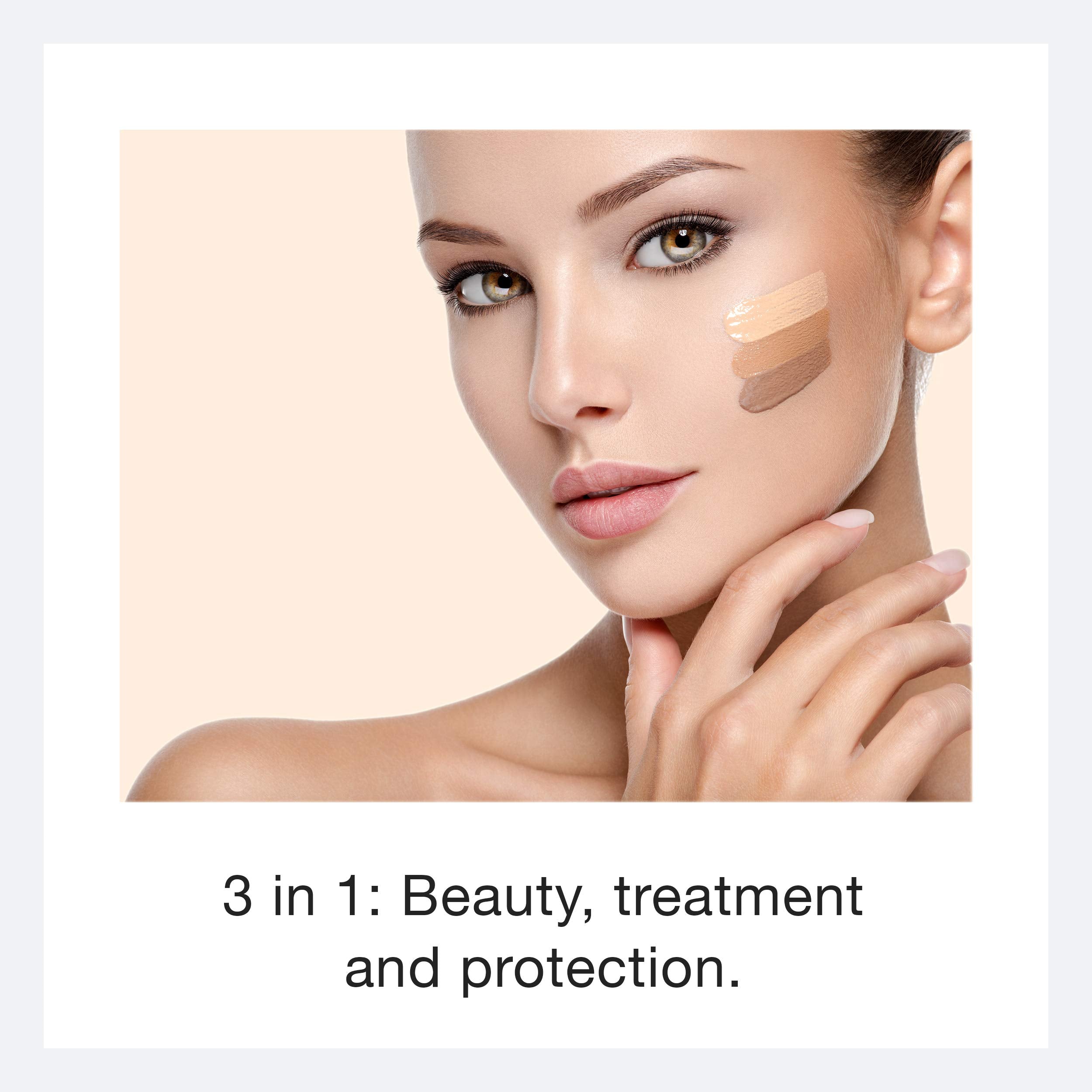 Ecco Bella foundation swatch on skin showing even tone and vegan formula.