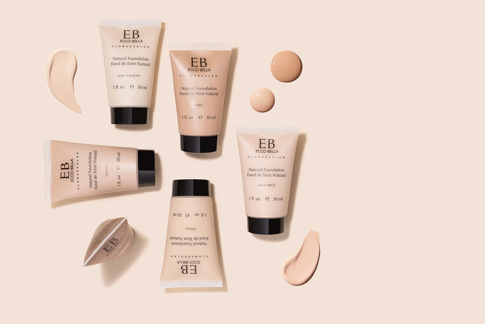 Close-up of skin with dewy finish using Ecco Bella foundation