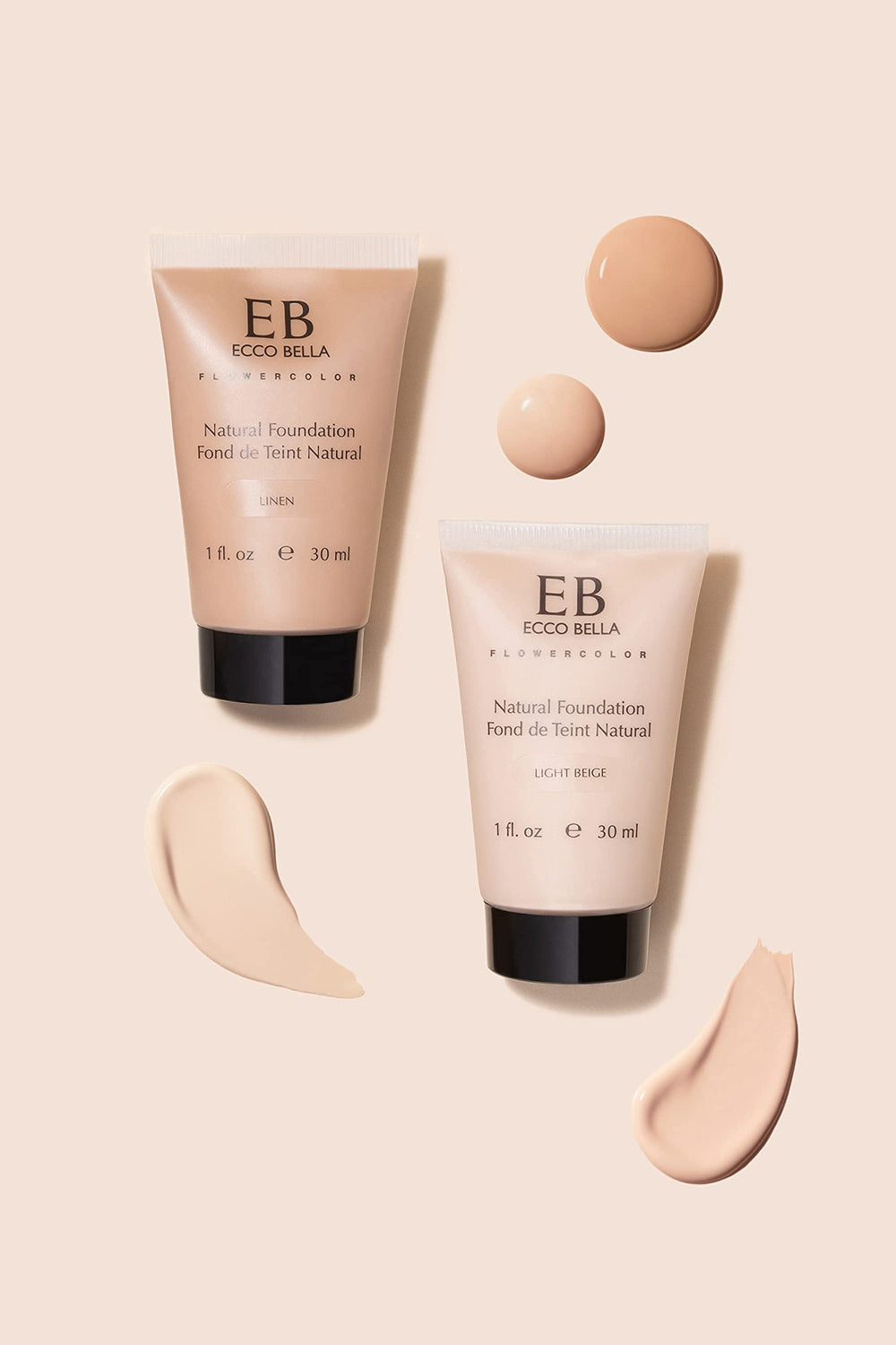Packaging highlights vegan, cruelty-free, and clean formula of Ecco Bella foundation.