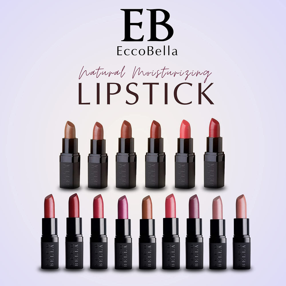 Ecco Bella plant-based vegan lipstick Primrose swatches showcase creamy finish