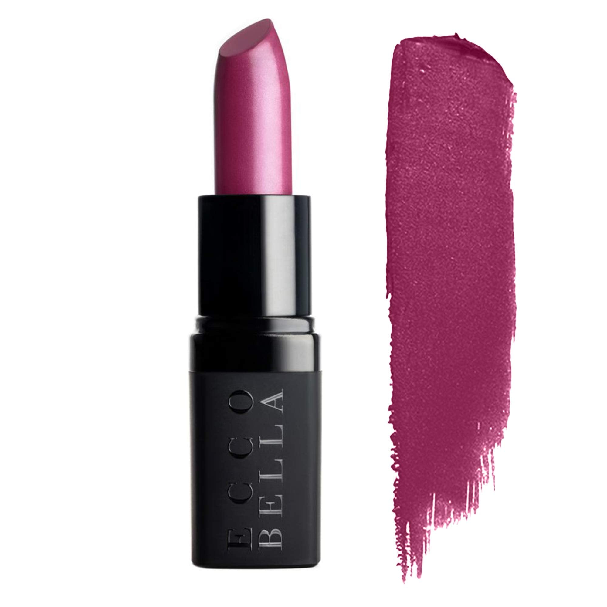 Ecco Bella Sangria lipstick swatch shows creamy, balm-like application.