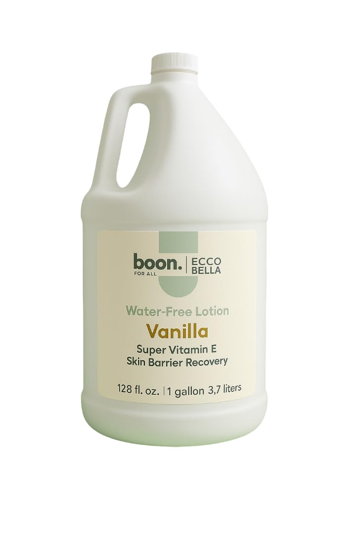 Ecco Bella Vanilla Body Lotion front label highlights vegan formula for all skin types.