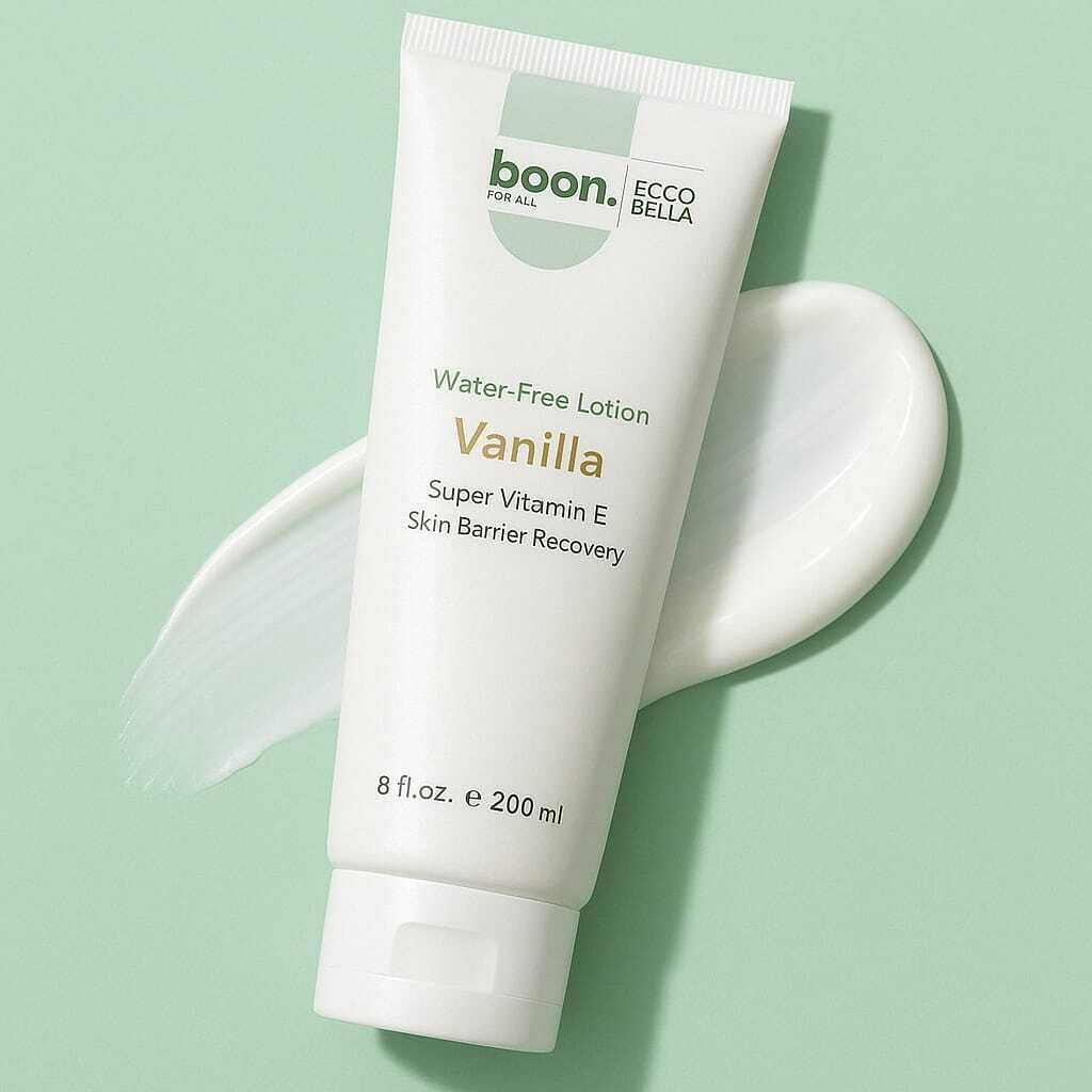 Ecco Bella Vanilla Body Lotion label highlights vegan, cruelty-free promise