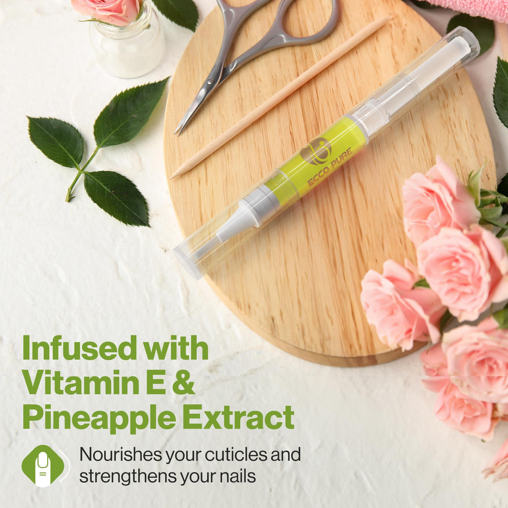 ECCO PURE Cuticle Oil Pen applying oil to cuticles for moisture.