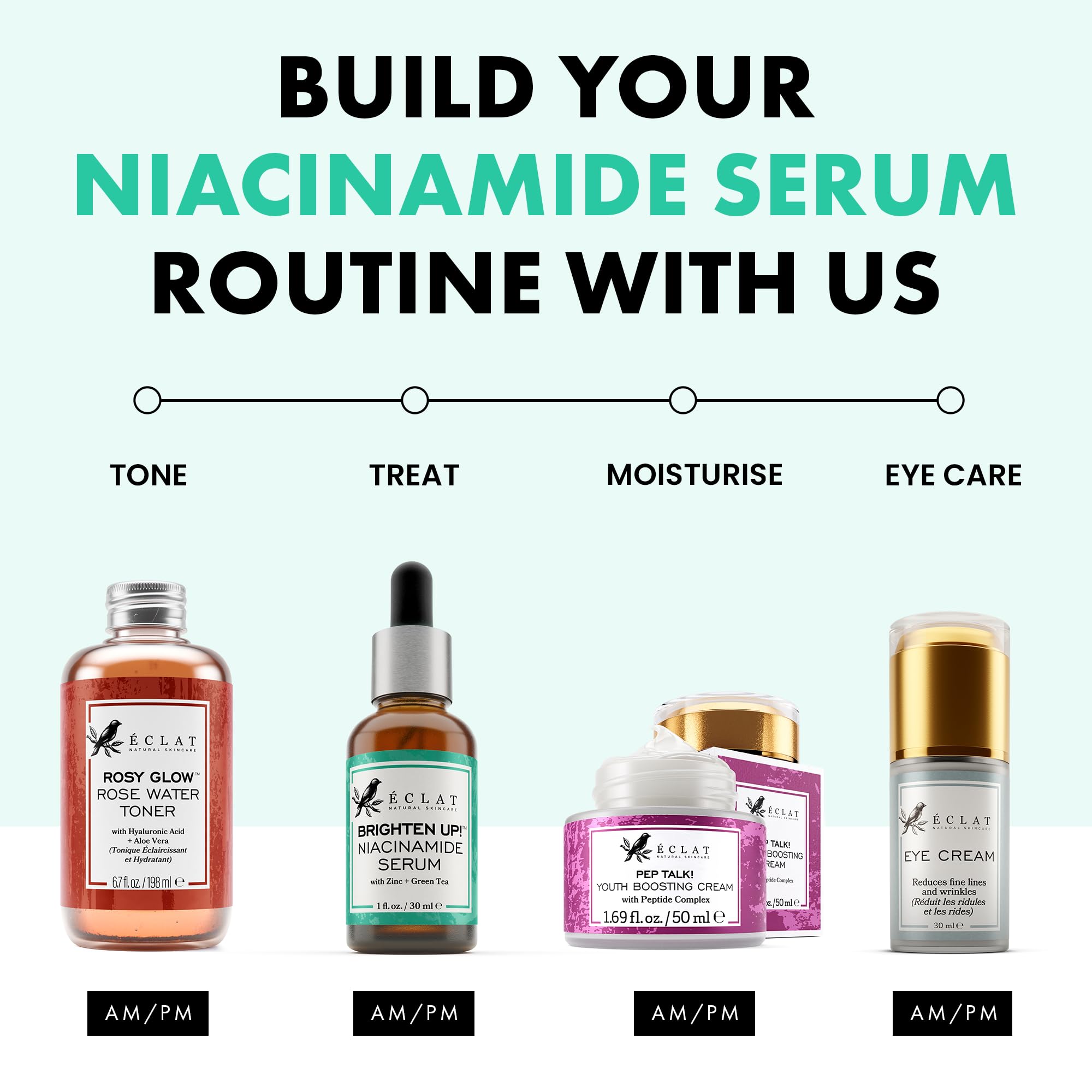 Eclat Skincare Clarifying Niacinamide Serum packaging highlighting vegan cruelty-free