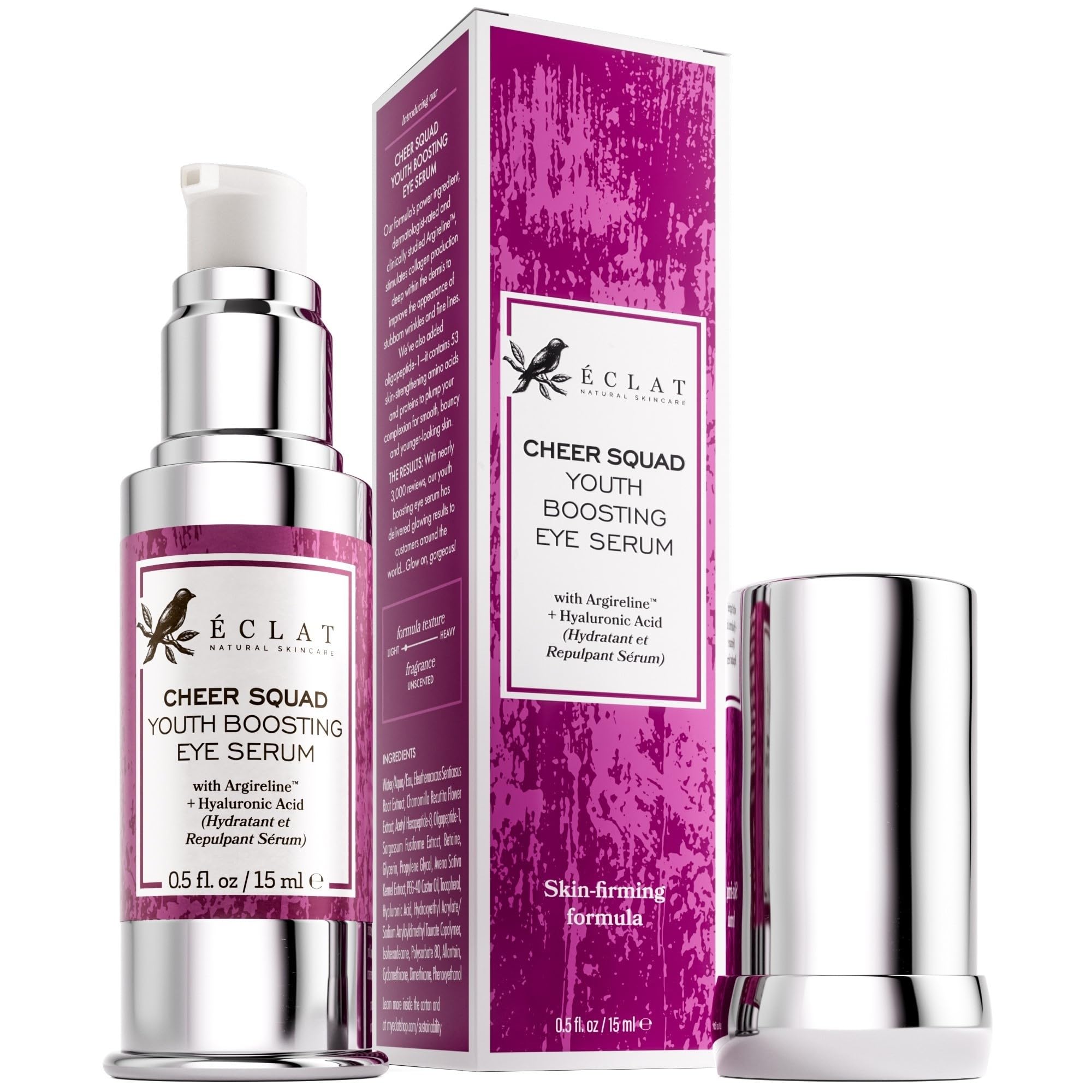 Eclat Skincare Eye Serum bottle showing hydration from hyaluronic acid