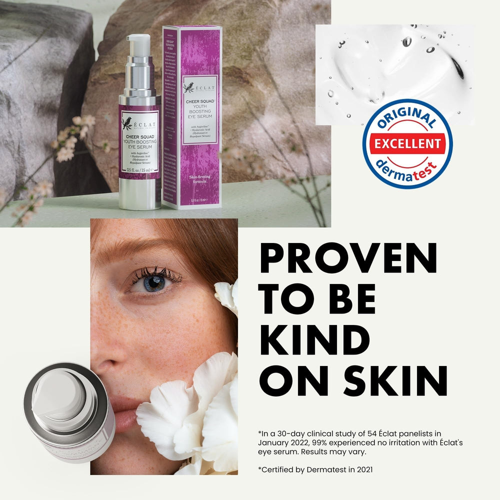 Packaging highlights vegan cruelty-free status of Eclat Skincare Eye Serum