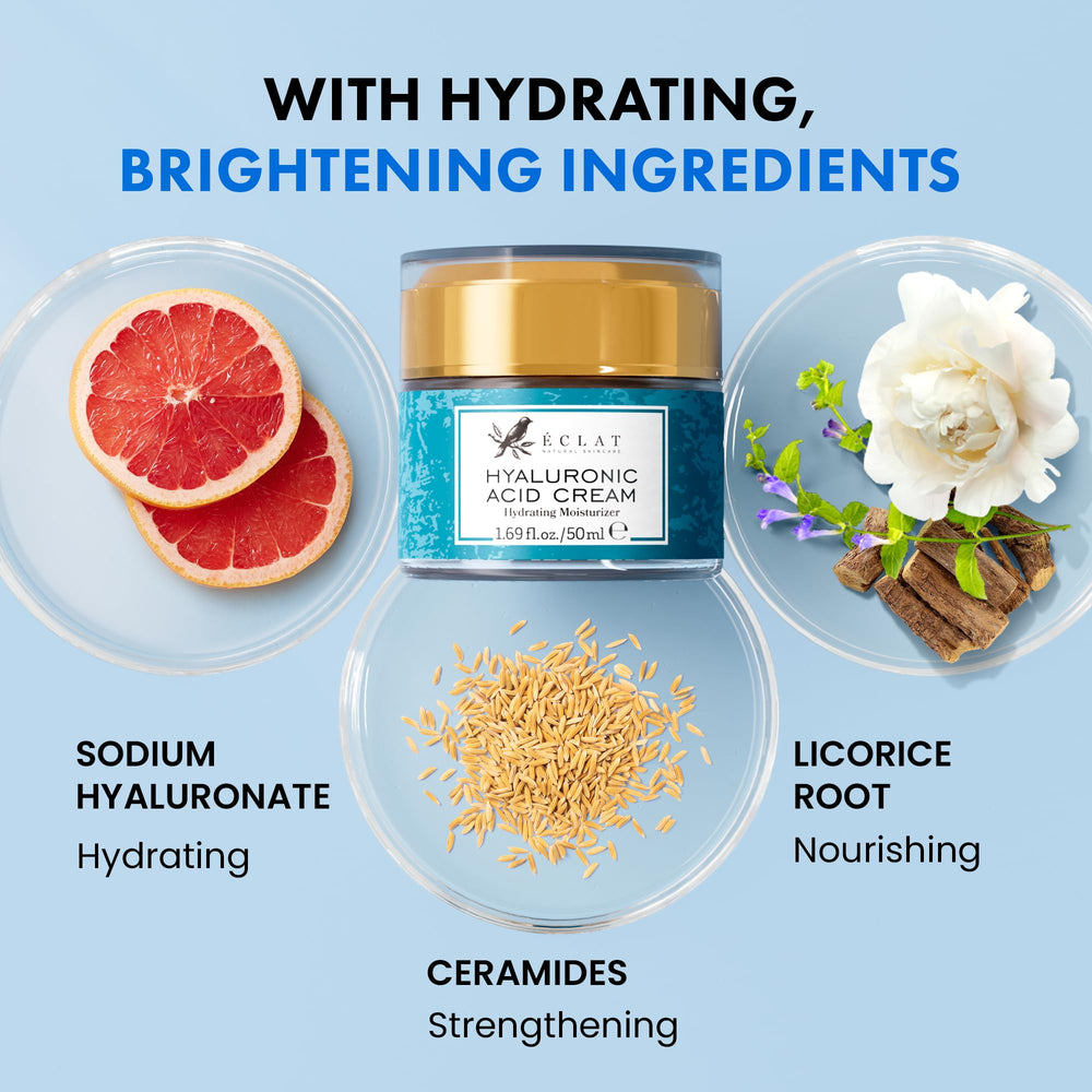Close up of Eclat Skincare Hyaluronic Acid Cream texture showing smooth finish