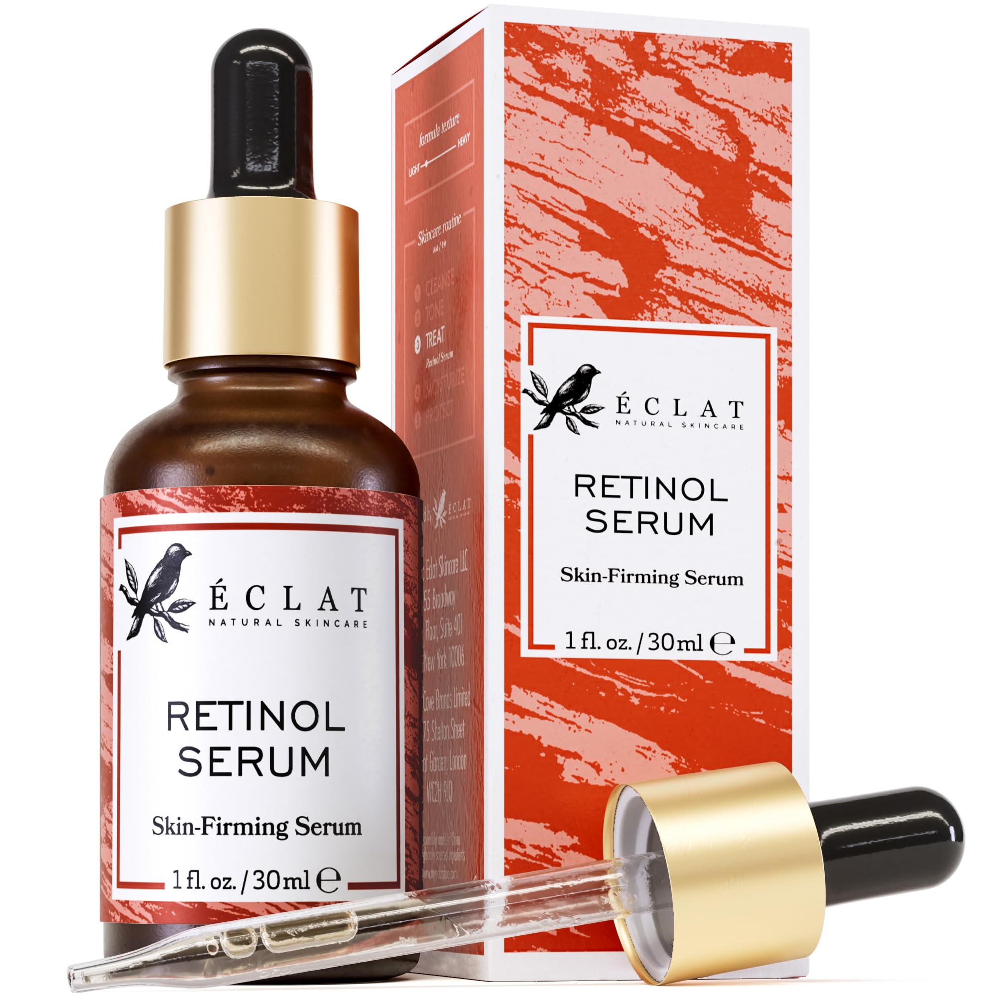 Eclat Skincare Renewing Retinol Serum bottle with pump for easy nightly application.