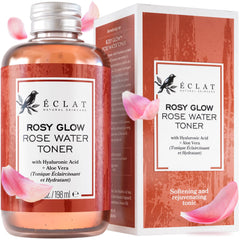 Eclat Skincare Rose Water Toner bottle for daily hydration and refreshing skin.
