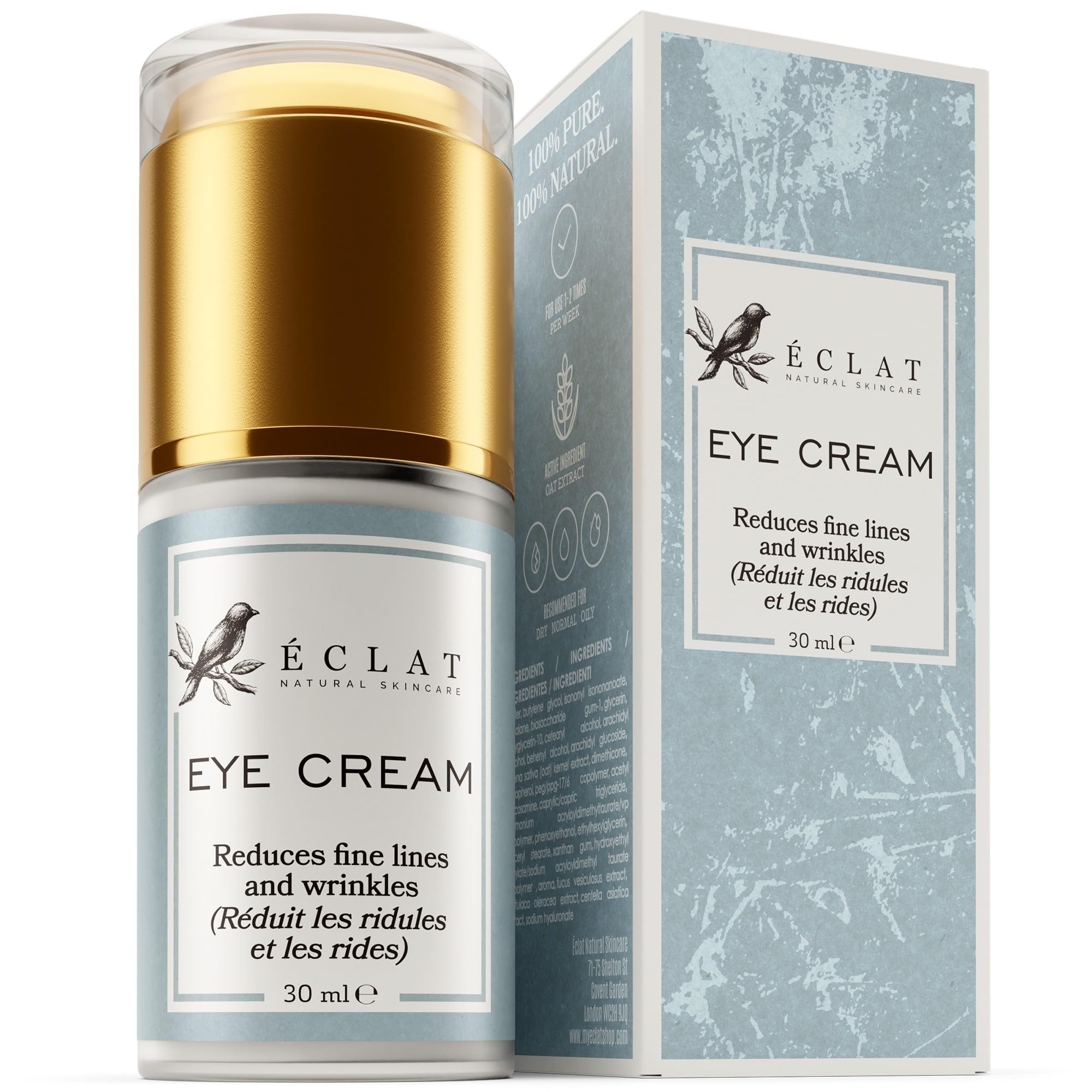 Eclat Skincare under eye cream focusing on dark circles for a brighter under-eye area.