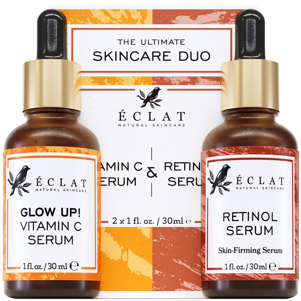 Eclat Skincare Vitamin C serum bottle highlighting brightening glow for daily use.