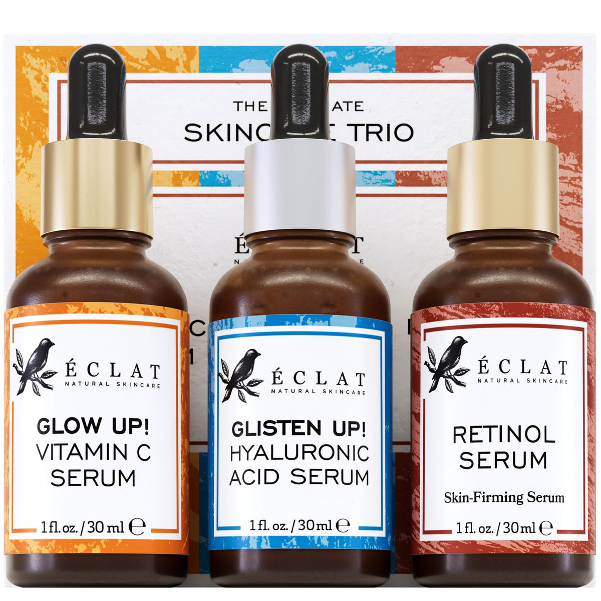 Eclat Skincare Vitamin C serum bottle boosts radiance for brighter skin.