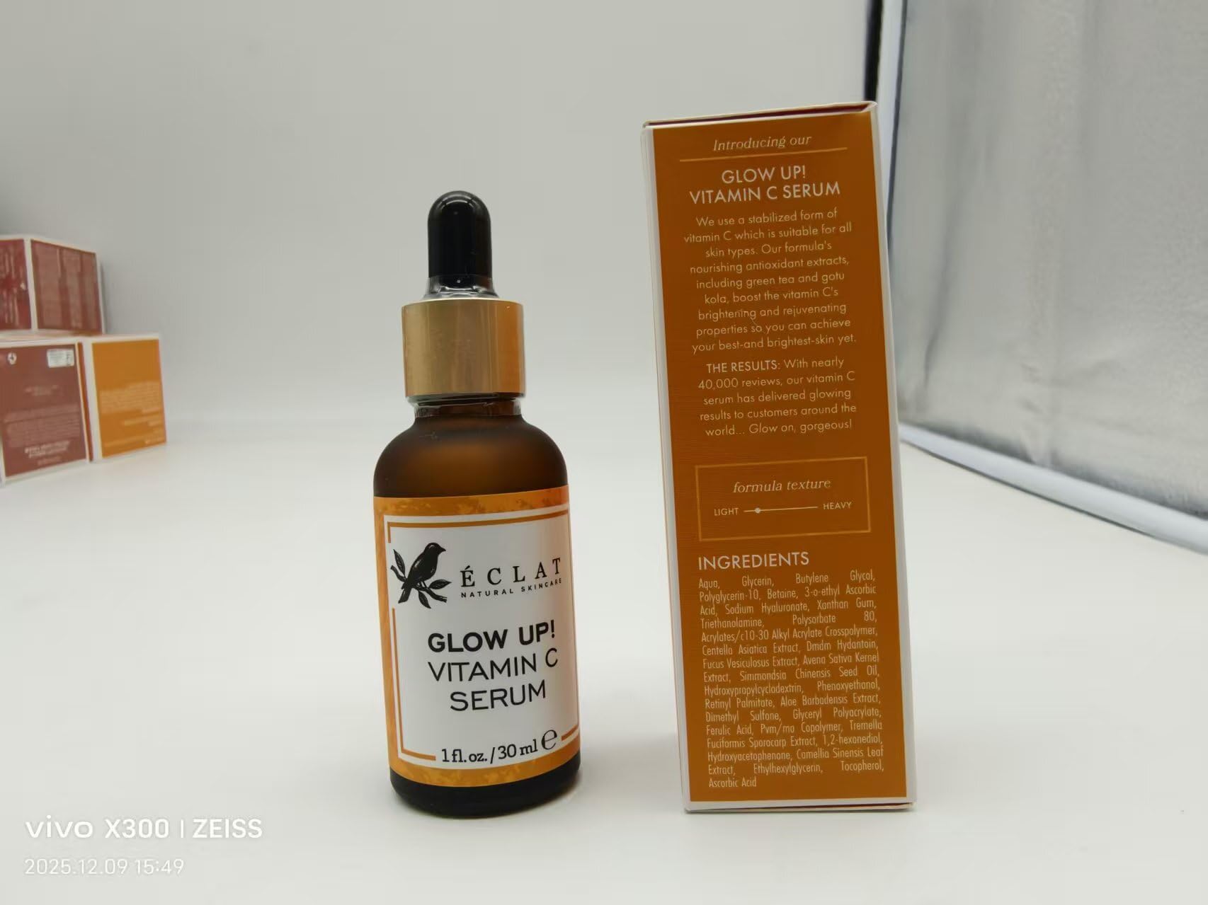 Eclat Skincare Vitamin C Serum dropper close-up showing texture