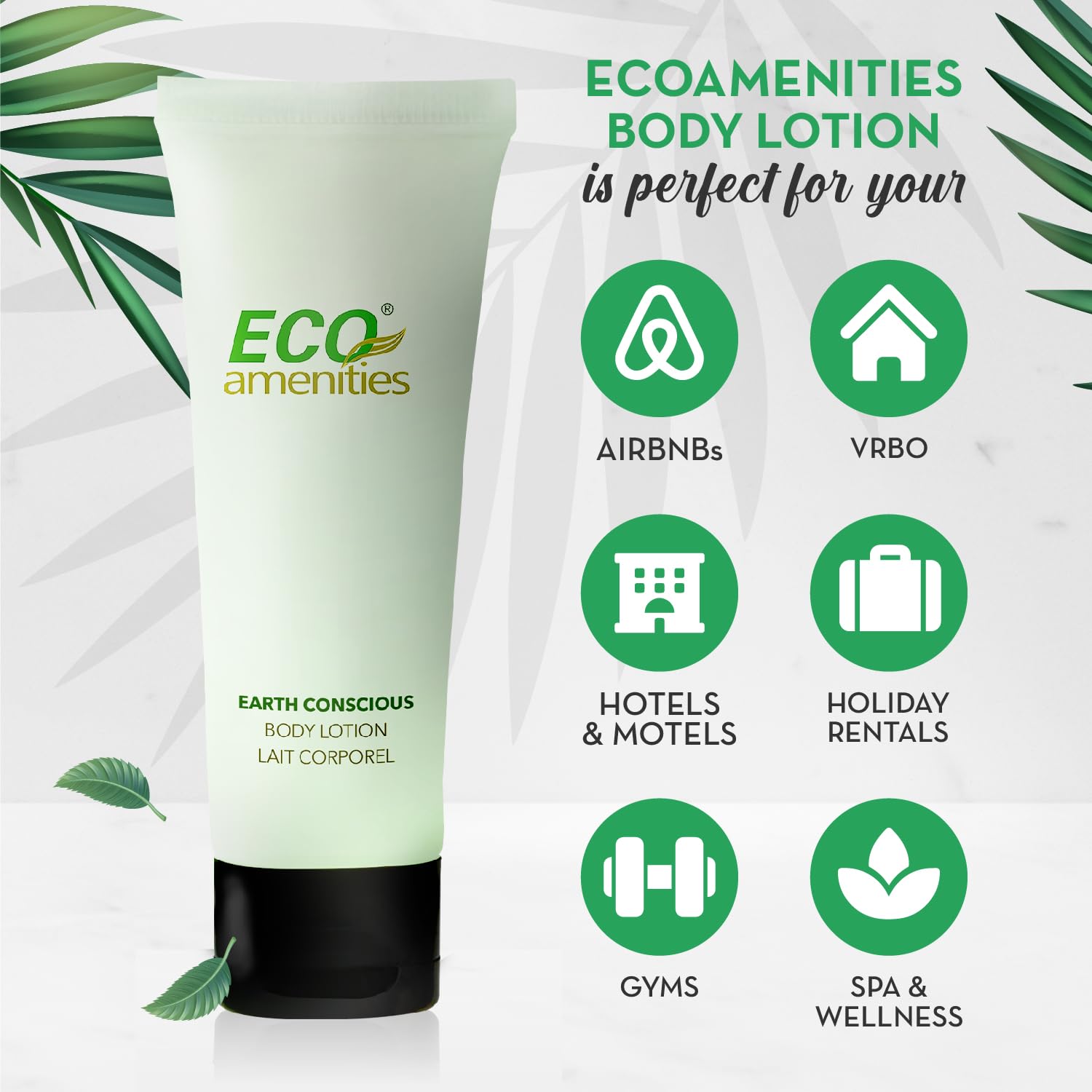 Eco Amenities 72-tube case bulk lotion for hotels and hospitality.