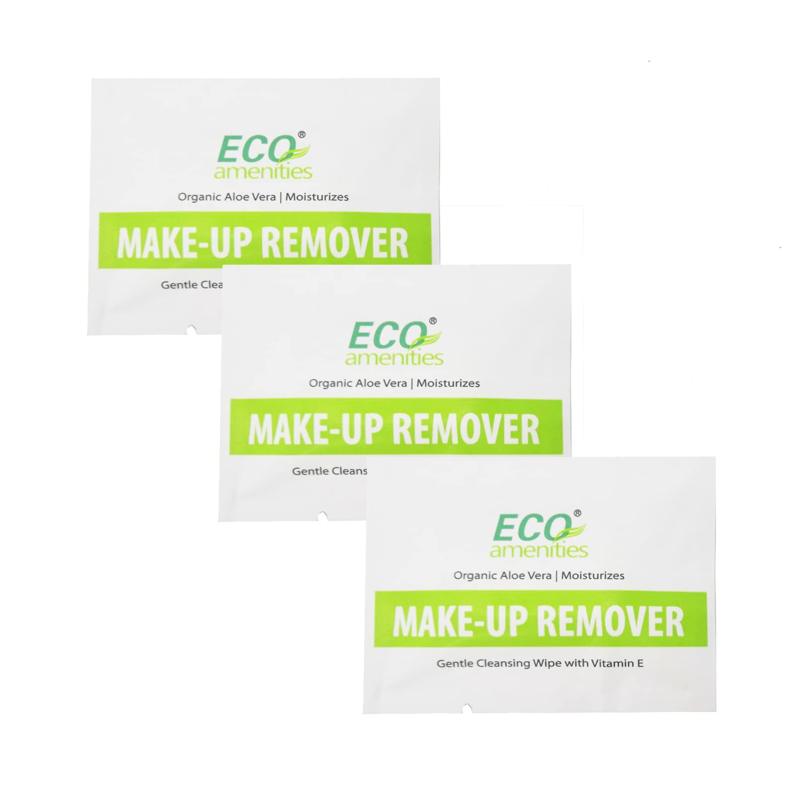 Eco Amenities Aloe Vera Vitamin E facial wipes packaging for hotel-grade cleansing on the go