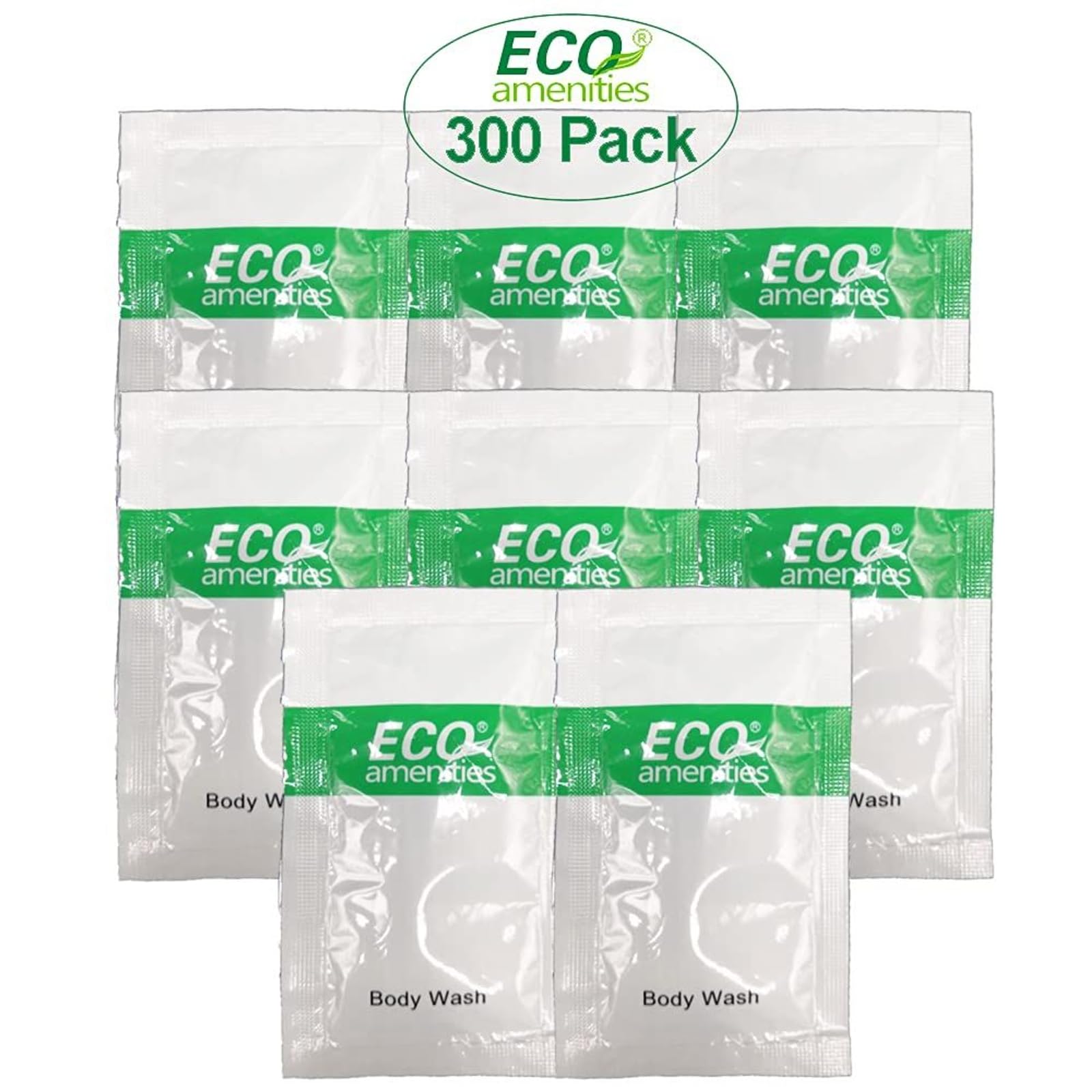 ECO Amenities single sachet close-up showing gentle cleansing for travel