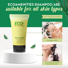 Eco Amenities conditioner tubes with green tea scent for refreshing showers.