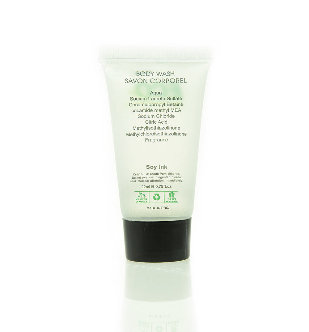 Green tea scented ECO Amenities body wash for a unisex cleansing experience.