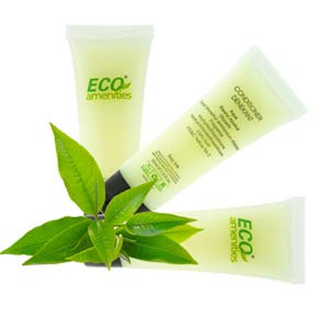 Eco Amenities green tea scented 30ml conditioner tubes for guest rooms.