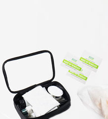 Eco Amenities hotel-quality face wipes displayed for guest rooms or travel use