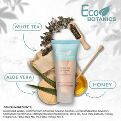 Hotel bathroom display with Eco Botanics conditioner for a clean, polished guest experience.