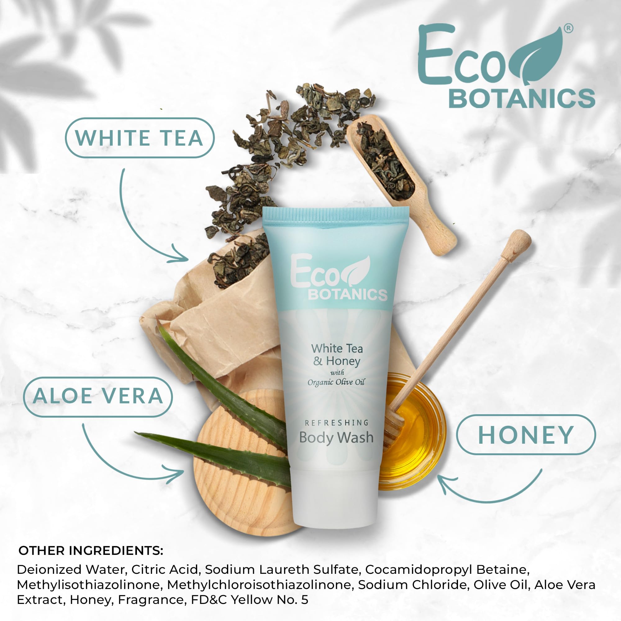 Eco Botanics travel-size bottle pour demonstrates easy grab-and-go use