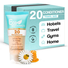 Eco Botanics travel-size conditioner 20-count case on shelf for quick restocks.