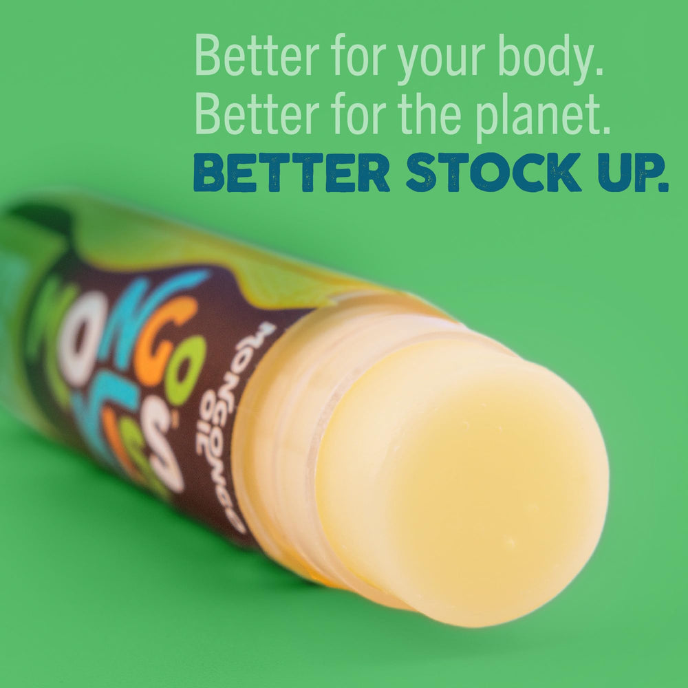 Six-pack of Eco Lips Mongo Kiss made in the USA on a counter.