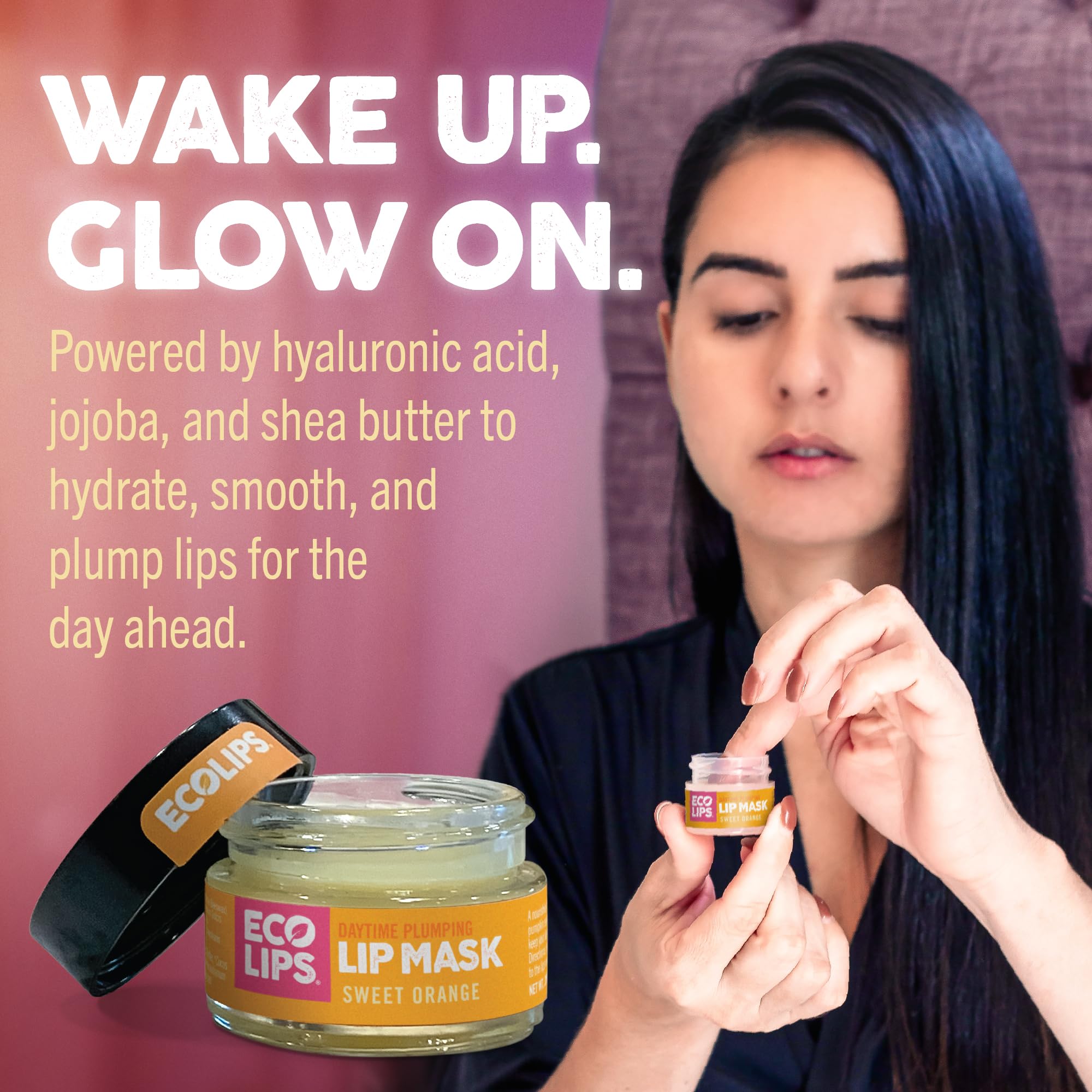 Eco Lips ingredients collage highlights vitamin C and hyaluronic acid
