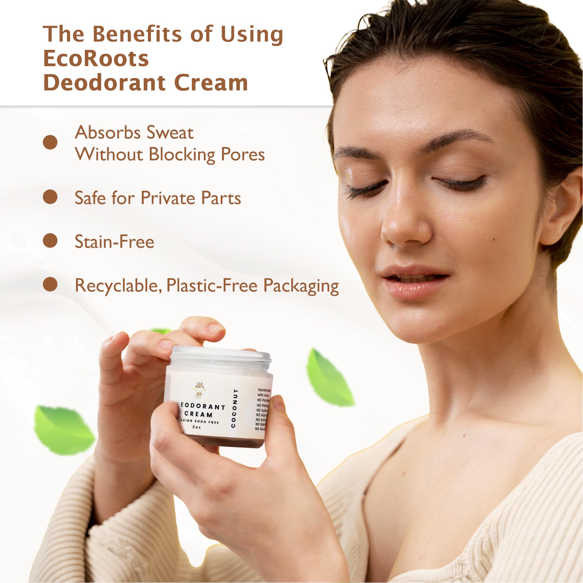 Eco Roots arrowroot-coconut-oil-shea-butter blend nourishes skin and helps gentle odor control