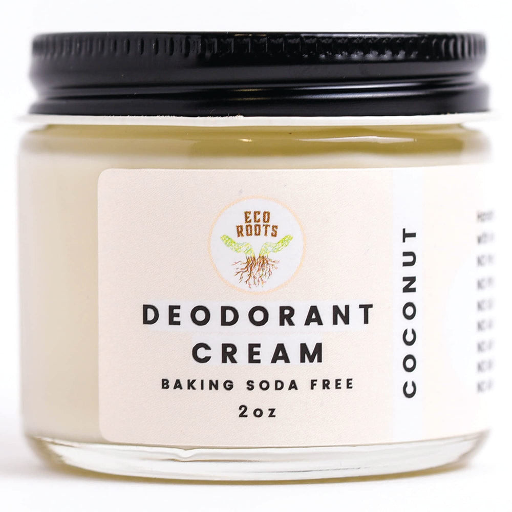 Eco Roots natural deodorant cream jar showing creamy formula for sensitive skin
