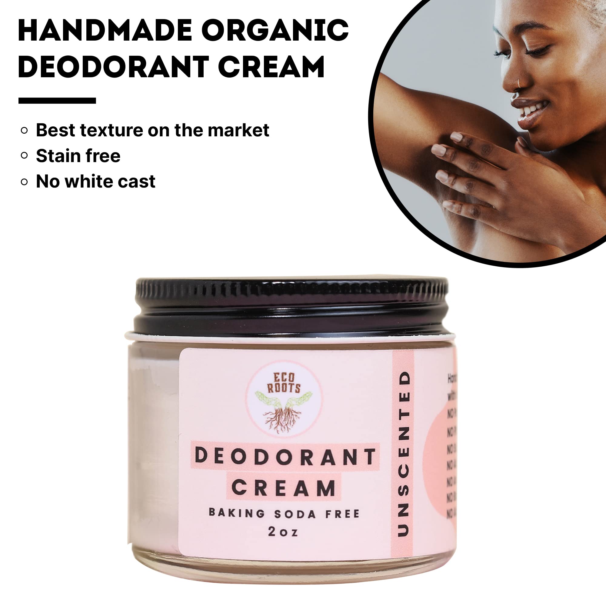 Zero aluminum and sulfates in ECO ROOTS vegan deodorant cream