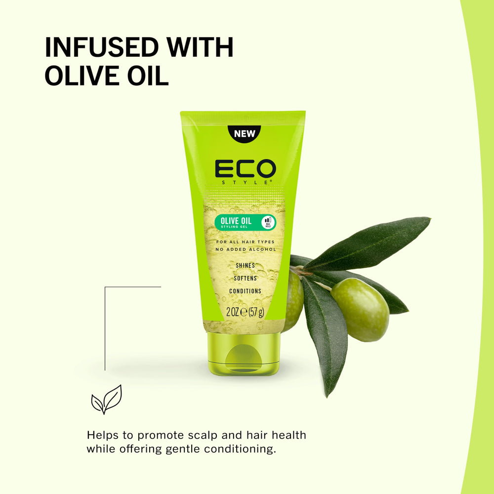 Eco Style Olive Oil Gel moisturizes hair and adds natural shine.