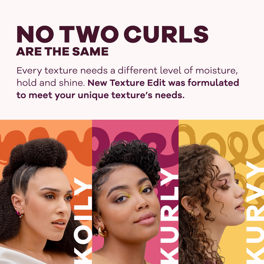 Eco Style Texture Edit jar highlights rich moisturizer for nourished, defined curls and frizz reduction.