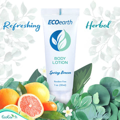 EcoEarth travel toiletries display in a hospitality setting for bulk ready kits.