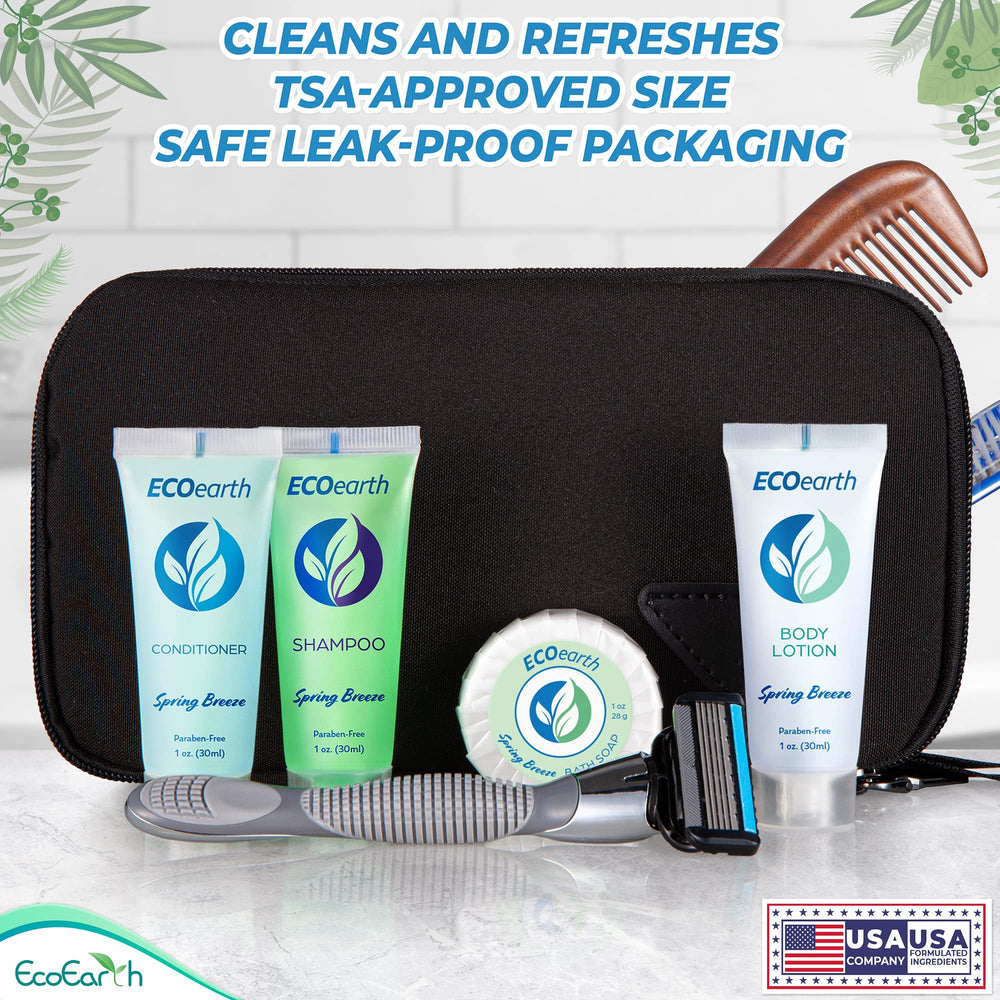EcoEarth Spring Breeze body wash bottle offers luxurious lather in guest bathrooms.