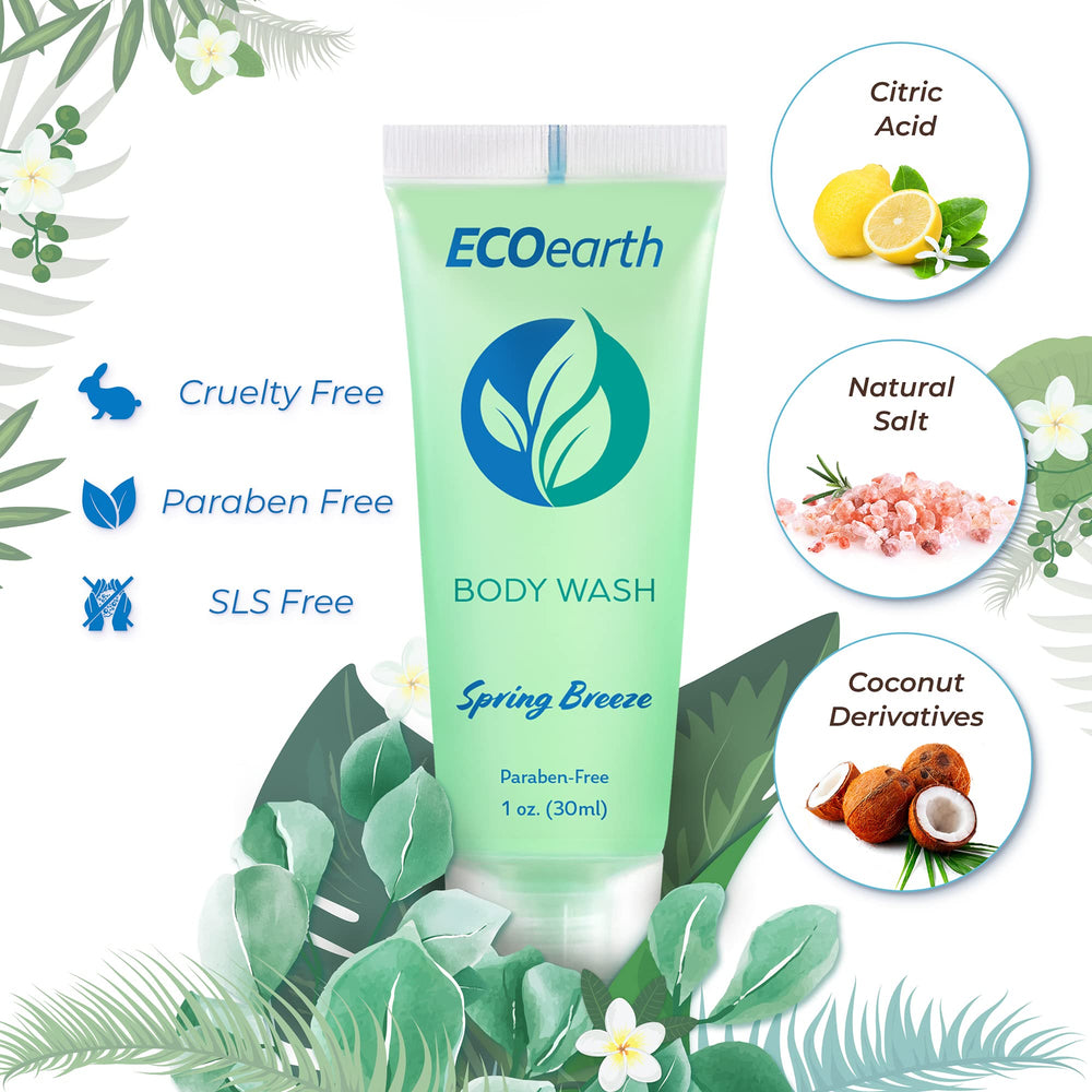 EcoEarth Spring Breeze shampoo bottle offers a refreshing wash for hotel guests.