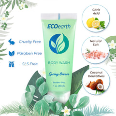 EcoEarth Spring Breeze shampoo bottle offers a refreshing wash for hotel guests.